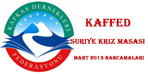 KAFFED Suriye Kriz Masası Mart 2013 Harcamaları